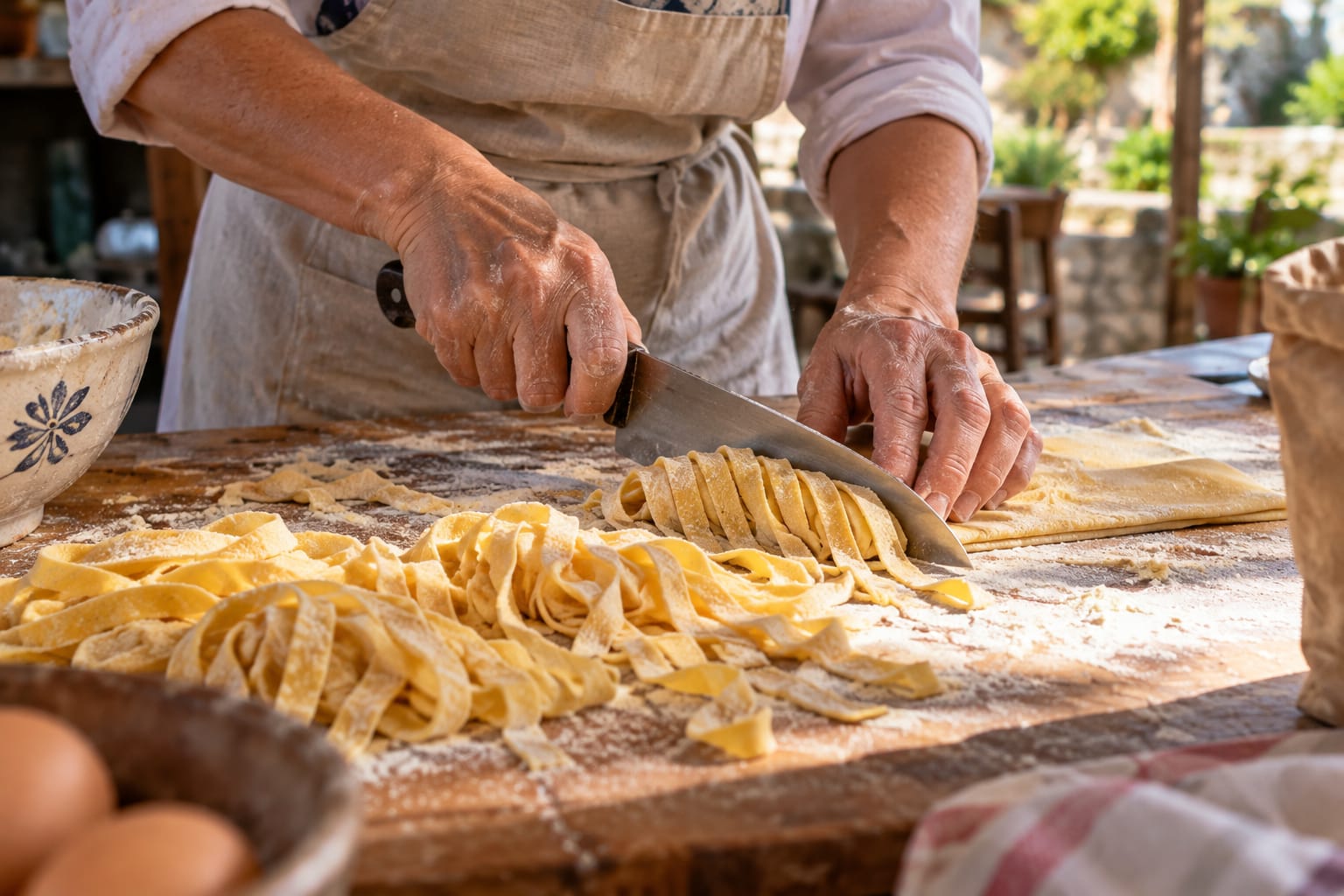 Handwerkliche Zubereitung von frischer Pasta